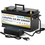 12V 100Ah LiFePO4 Lithium Battery with a Charger,for RV,Marine,Trolling Motor,Solar,Camping,Energy Storage,100A BMS,15000+Deep Cycles