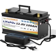 12V 100Ah LiFePO4 Lithium Battery with Charger,for RV,Marine,Solar,Trolling Motor,Camping,Home Energy Storage,Built in 100A BMS,15000+Deep Cycles