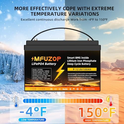 12V 100Ah LiFePO4 Battery, 100A Smart BMS, Rechargeable Lithium Battery Deep Cycle Up to 15000, Max 1280Wh Energy, Perfect for RV, Van, Trailer, Motor, Solar, Energy Storage and Boats(Group 31)