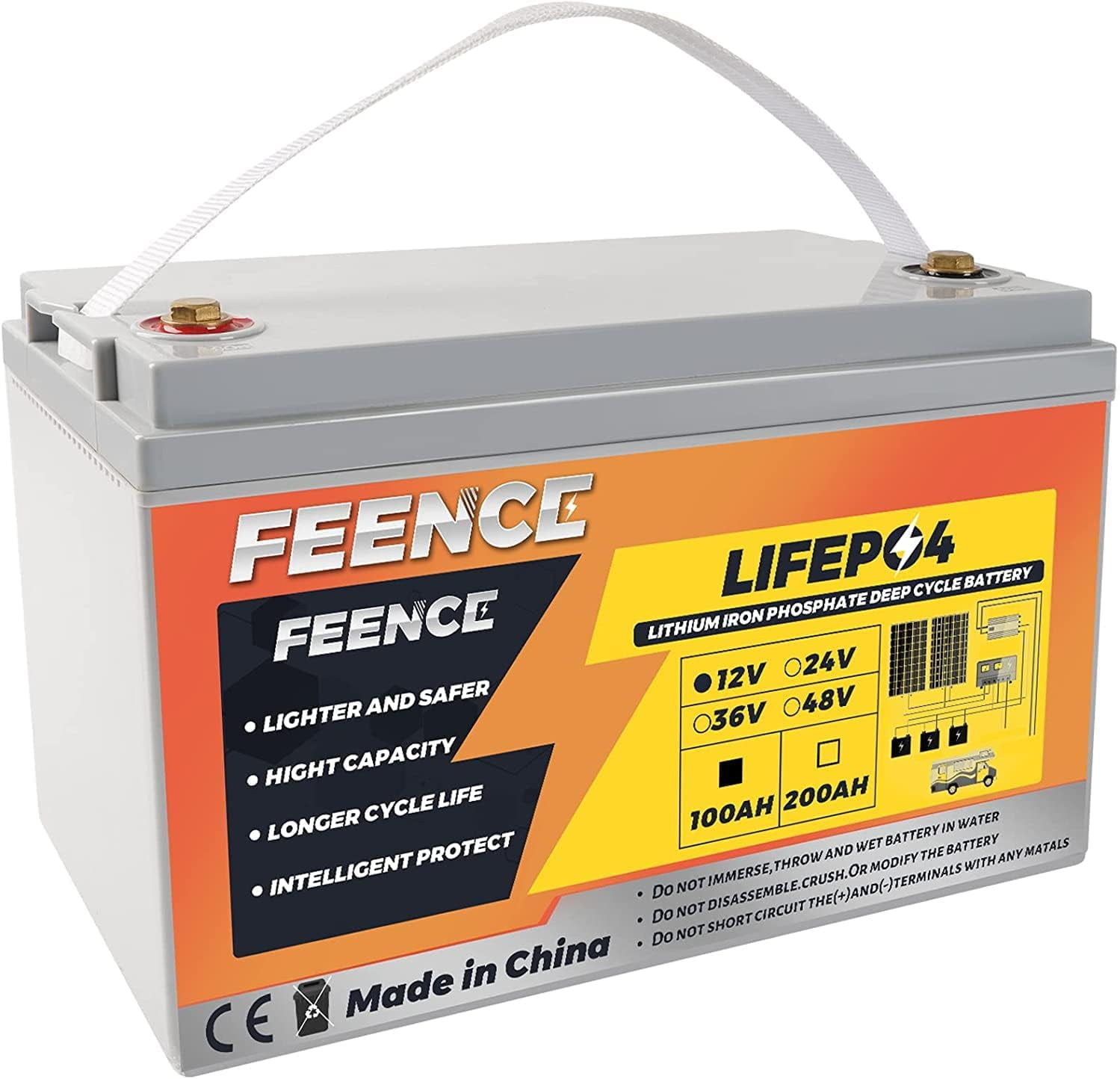 FEENCE 12V 100Ah LiFePO4 Battery 1280Wh lithium batteries 12v 100A BMS