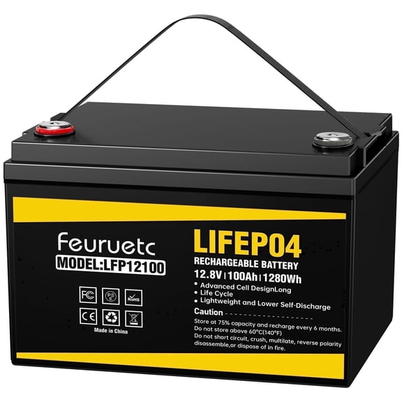 12V 100Ah LiFePO4 Battery, Over 15,000 Deep Cycles, for Marine Vessels, Off-Grid Solar Systems & Emergency Backup Power