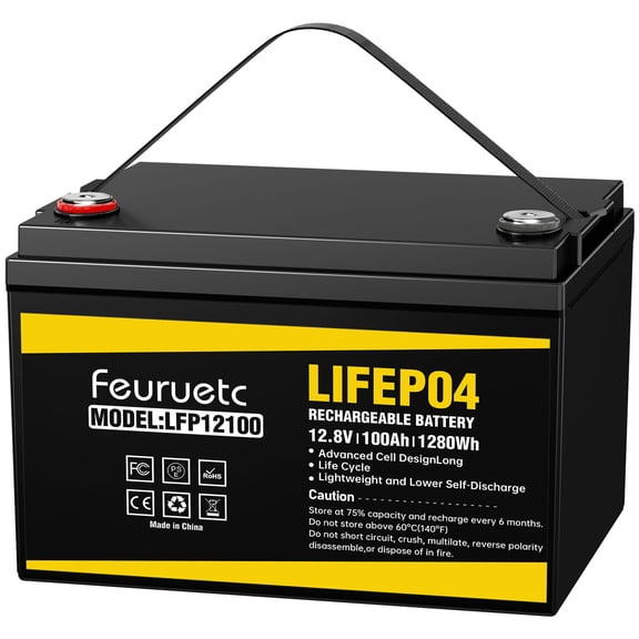 12V 100Ah LiFePO4 Battery, 15000+ Deep Cycle Lithium Solar Battery, Lightweight Maintenance-Free Power for Solar System, Off-Grid, RV, Marine and Backup Power