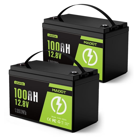 2Pack 12V 100Ah LiFePO4 Lithium Battery BCI Group 31 Deep Cycle Solar Battery with Low-Temp Protection, 100A BMS, 1280Wh, 15000 Cycles
