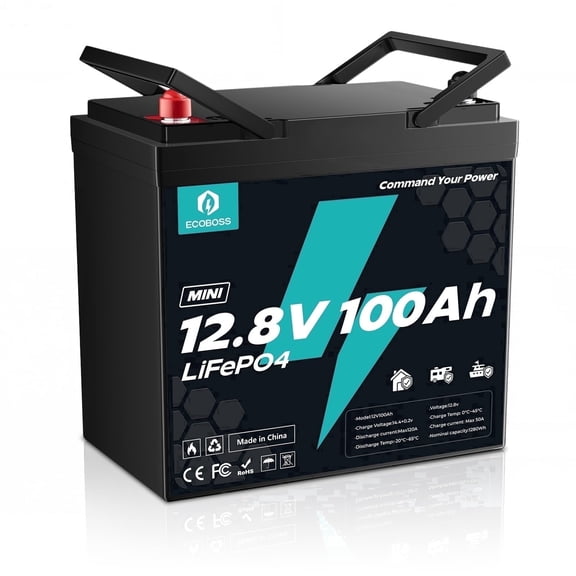 ECOBOSS 12V 100Ah Mini Lithium Battery, Group 24 Deep Cycle with 120A Smart BMS, Low-Temp Cutoff for RV, Boat & Solar