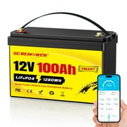 12V 100Ah LiFePO4 Battery, 100A BMS Trolling Motors Lithium Batteries, SCREMOWER BCI Group 31 Deep Cycles for RVs,Van, Boats,Camper,Solar