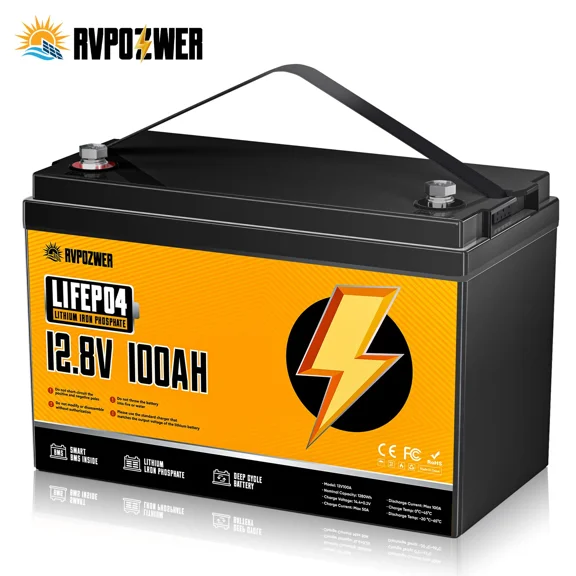 12V 100Ah LiFePO4 Battery with 100A BMS, 15000+ Deep Cycles, Lithium Battery for RV Home Marine Off-grid