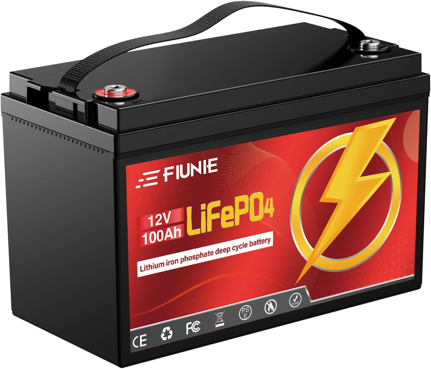 12V 100Ah LiFePO4 Lithium Battery 1280W Power, 100A BMS, 10-Year Lifespan, Up to 8000 Deep Cycles Lithium Iron Phosphate Rechargeable Battery for Solar, RV, Trolling Motor