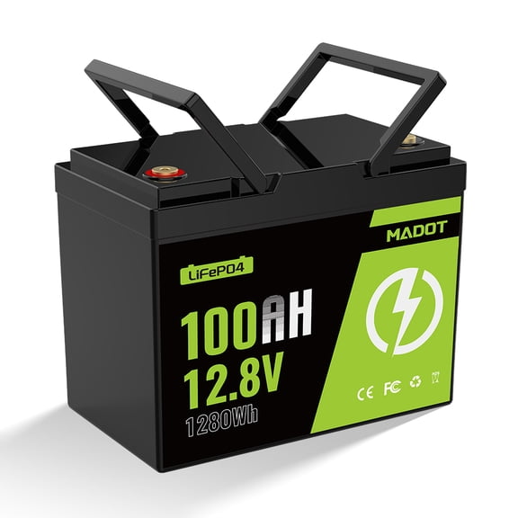 12V 100Ah LiFePO4 Lithium Battery, BCI Group 24 Deep Cycle Solar Battery with Low-Temp Protection, 100A BMS, 1280Wh, 15000 Cycles for RV, Marine, Trolling Motor,, Solar Use