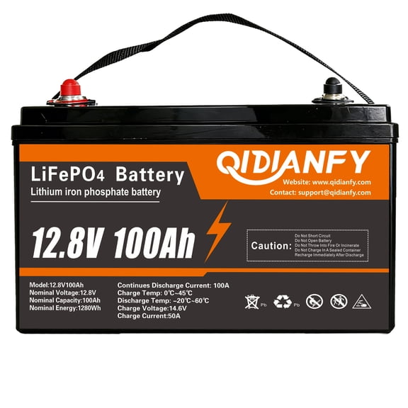 12V 100Ah LiFePO4 Lithium Battery, Built-in 100A BMS, 1280Wh Rechargeable Deep Cycle Battery, Ideal for RV Solar Off-Grid Home Energy Storage Marine