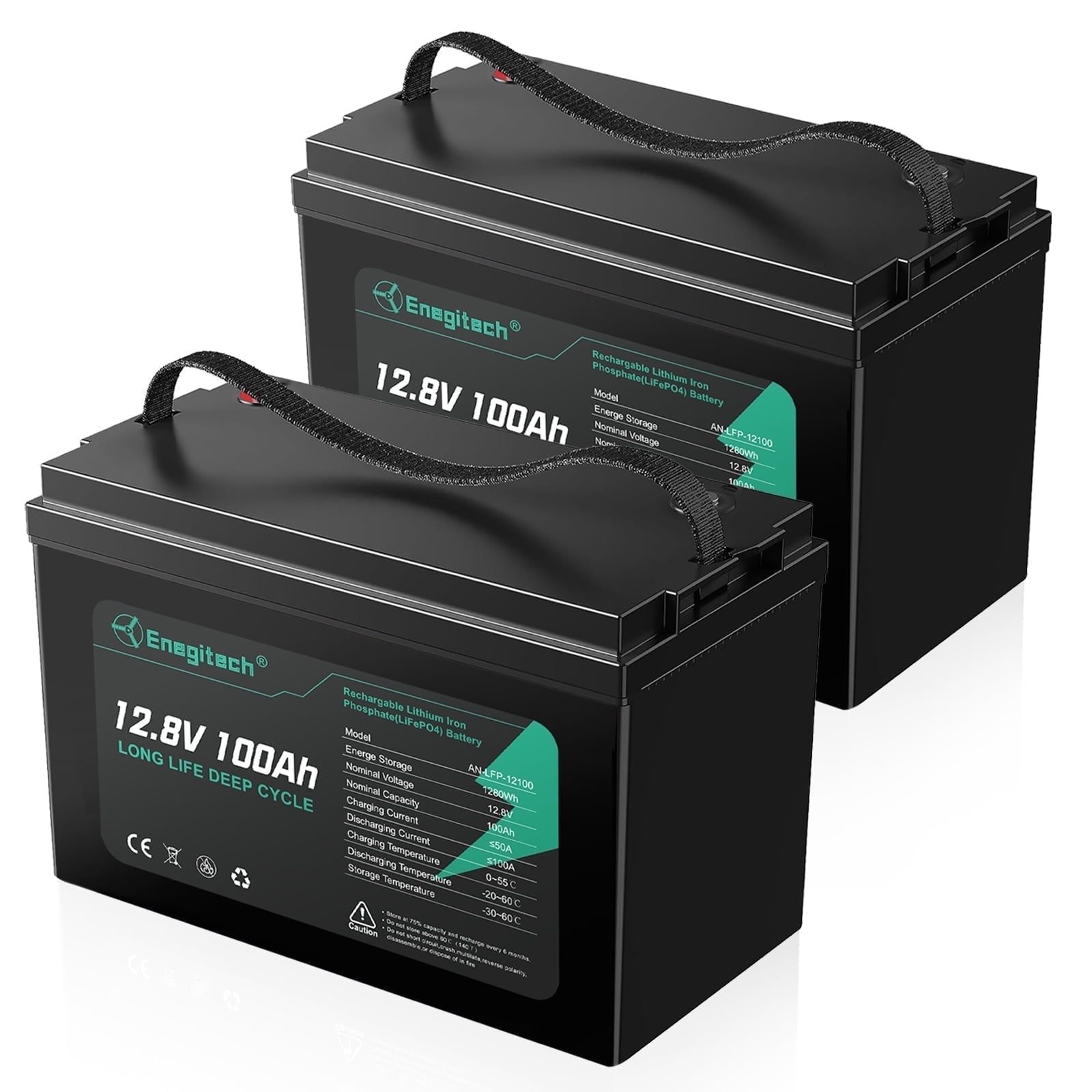 12V 100Ah LiFePO4 Battery, 100A Bms, Deep Cycles for Rvs, Marine, Solar, off-Grid, 2 Pack