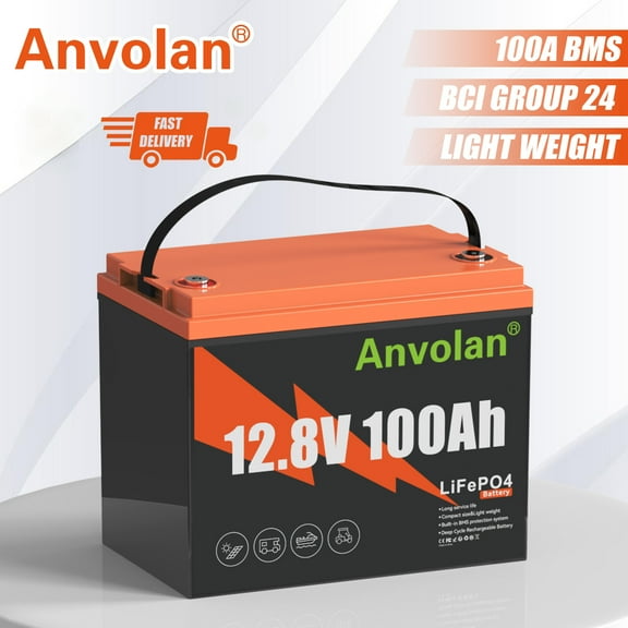12V 100Ah LiFePO4 Lithium Battery Group 24 Lithium Iron Phosphate Battery 00A BMS Lightweight Fast Charging Rechargeable for RV Off-Grid Trolling Motor Home Energy