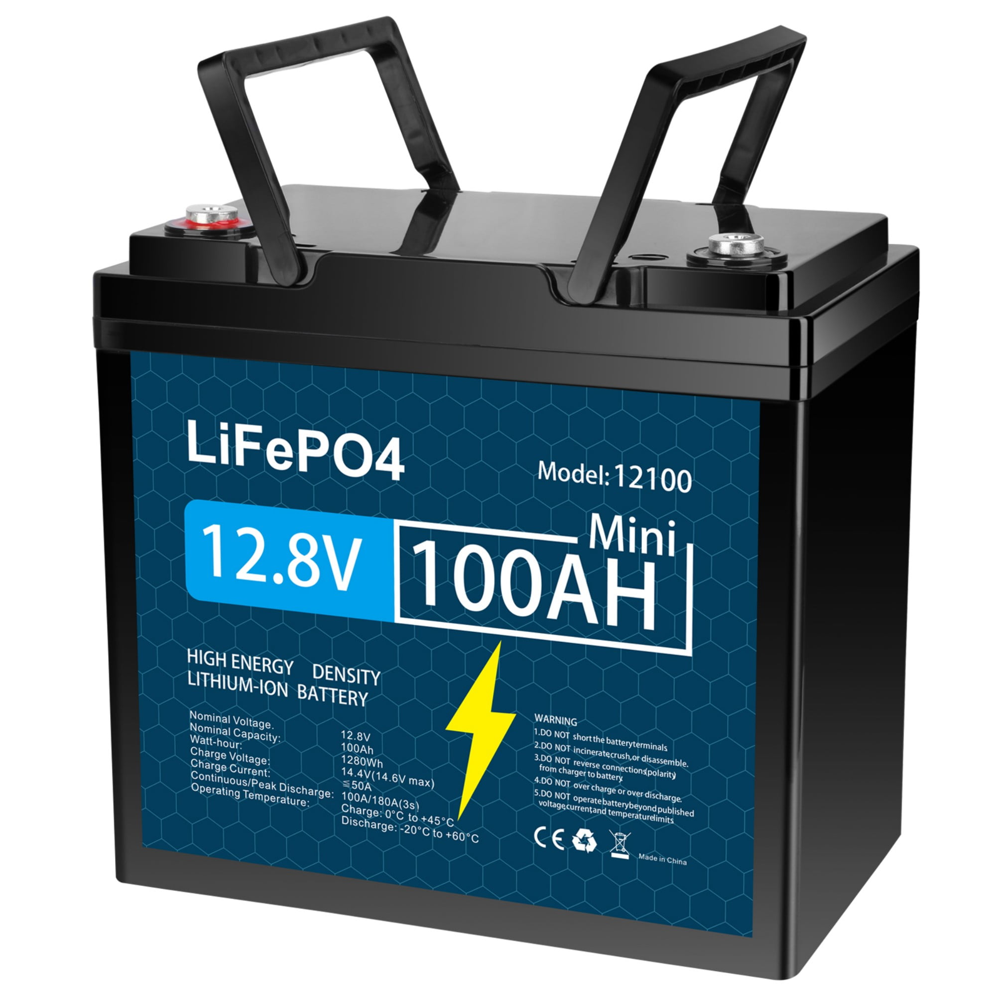 12V 100Ah LiFePO4 Lithium Battery with 100A BMS Deep Cycles for Camper RV