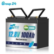 12V 100Ah Mini LiFePO4 Lithium Battery,Group 24 Batteries for RV,Solar,Marine,Trolling Motor,Boat,Camper,HRBEENERGY 100A BMS,15000+ Deep Cycles