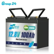12V 100Ah Mini LiFePO4 Battery,Group 24 Lithium Batteries for RV Solar,Marine,Trolling Motor,Boat,Camper,HRBEENERGY 100A BMS,Deep Cycles Battery