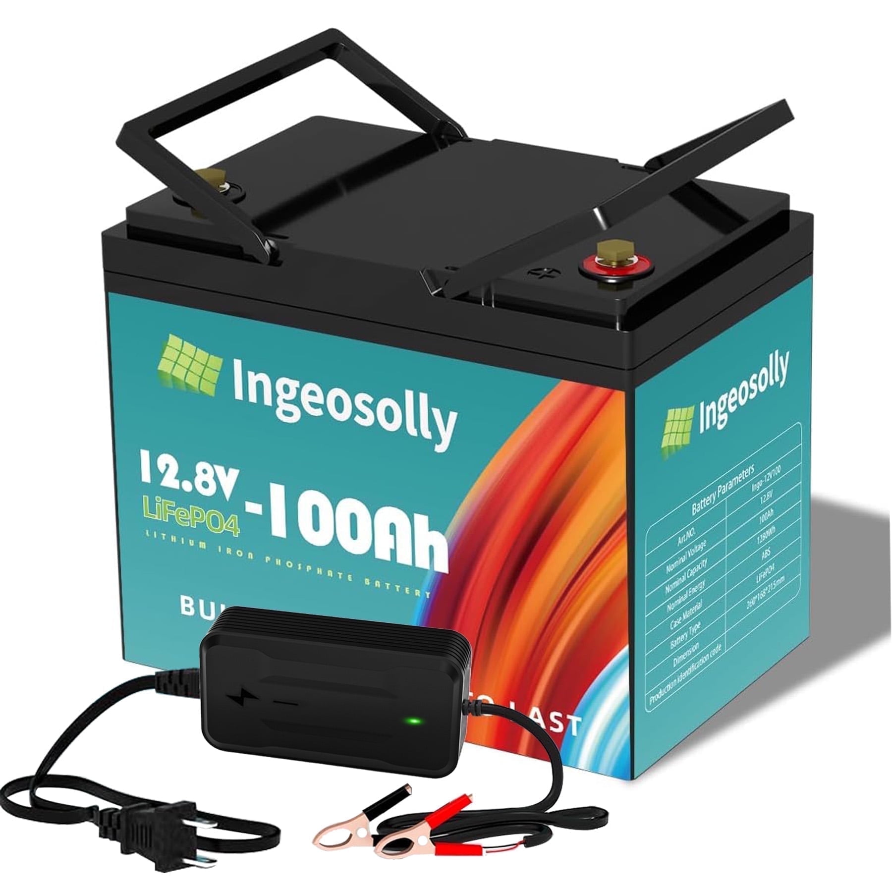 12V 100Ah LiFePO4 Lithium Battery,Mini Group 24 100A BMS Ingeosolly Battery for RV,Solar,off-Grid,Backup Power,Marine