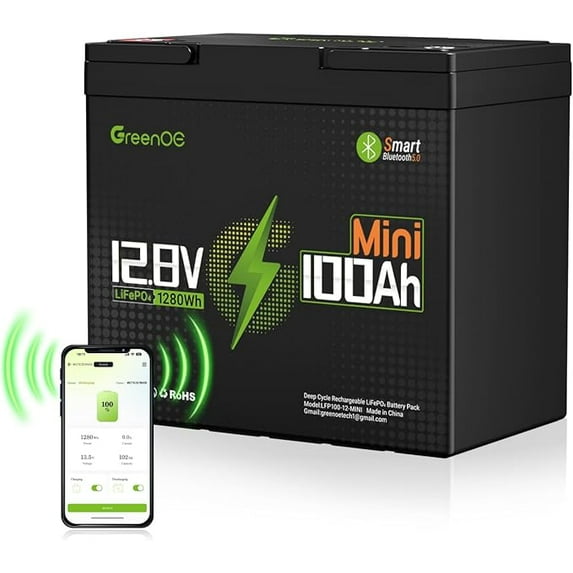 12V 100Ah Mini LiFePO4 Bluetooth Lithium Battery 15000 Charging Cycles, Lightweight Compact, Perfect For Rv, Trolling Motors,Solar Systems