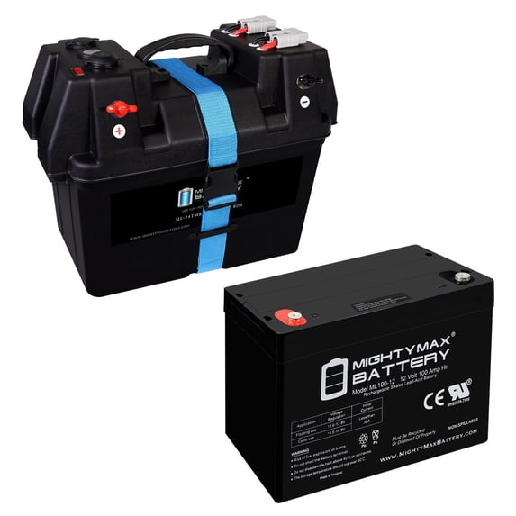 12V 100Ah SLA Battery with Trolling Motor Smart Box for 12V Batteries Group 24, 27, 31 Marine Batt box with Dual USB, DC Outlet, Voltmeter and Circuit Breaker
