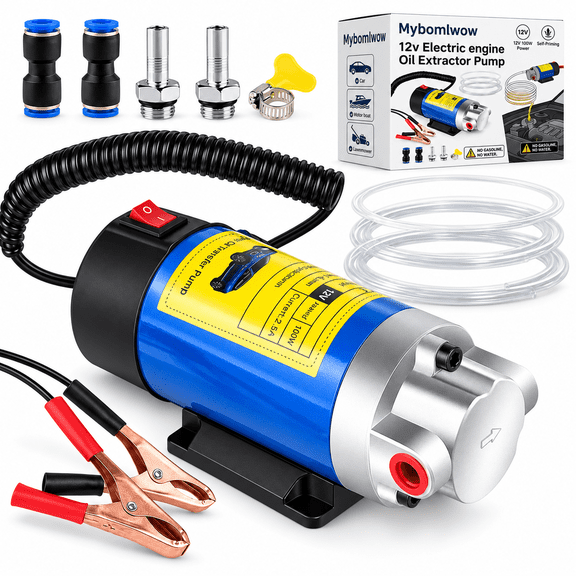 12V 100W Self-Priming Electric Oil Pump, Engine Oil Extractor for Dipstick Oil Changes, Portable Fluid Transfer Pump for Car, Motorcycle, Mower, Boat and DIY Vehicle Maintenance