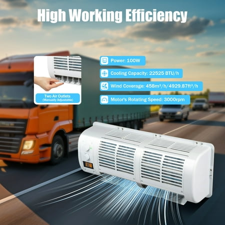 12V 100W Vehicle Air Conditioner - 22525 BTU/h Cooling, 3 Wind Speeds, Ideal for Trucks, RVs & Heavy Machinery