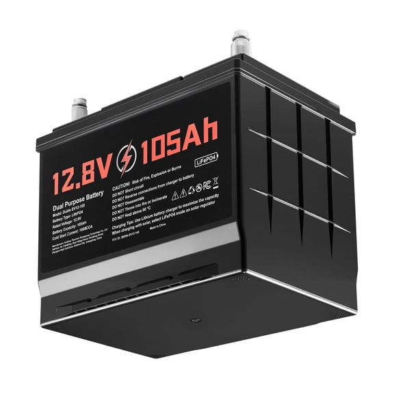 12V 105Ah LiFePO4 Lithium Battery 1000 CCA Group 24 Dual Purpose Starter Deep Cycle for Car Trolling Motor Marine RV Solar, Built-in Bluetooth