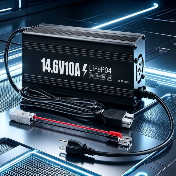 12V 10A Lithium Battery Charger, 14.6V LiFePO4 Battery Charger with Premium Aluminum Housing - 0V Activation for Golf Cart, RV, Marine, Boat, Trolling Motor - Includes Anderson Connector