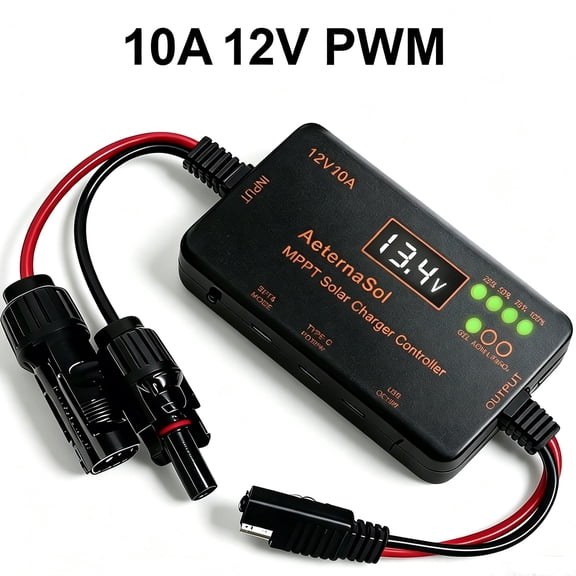 AeternaSol 12V 10A MPPT Solar Charge Controller, Type C 36W PD & 18W QC Fast Charging for LiFePO4 AGM Gel Battery