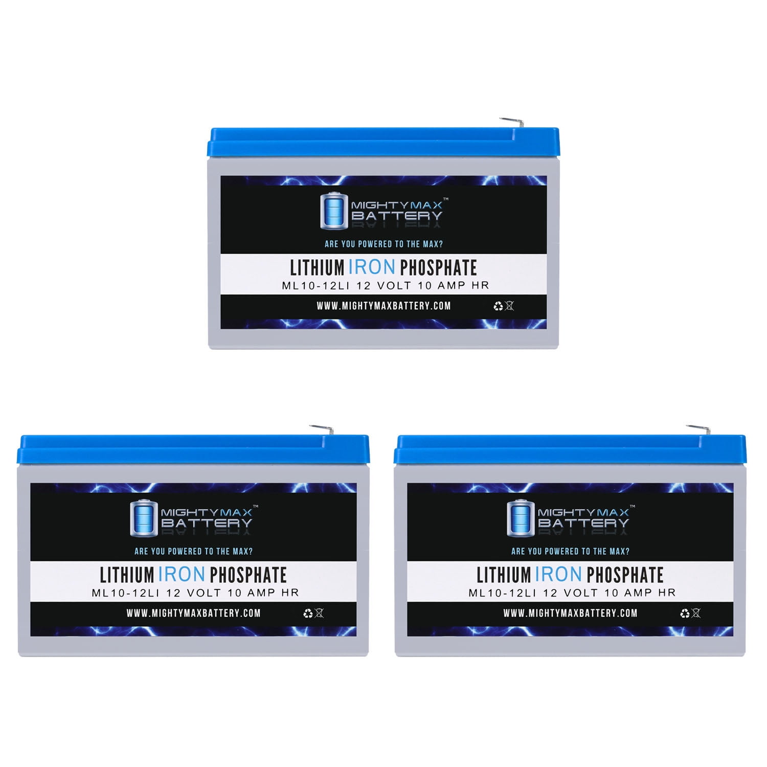 12V 10AH Lithium Replacement Battery Compatible with Leoch DJW12-7.2 - 3 Pack