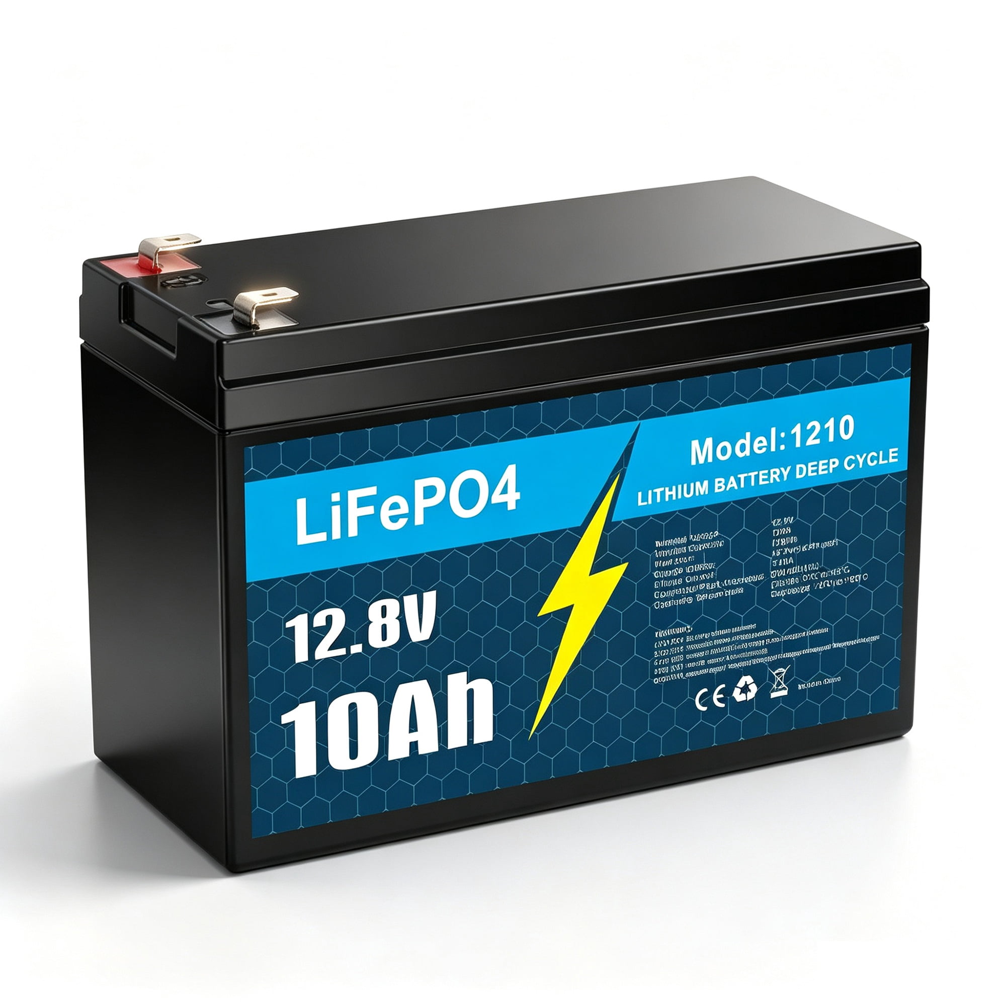 12V 10Ah Lithium LiFePO4 Deep Cycle Battery for Solar/Wind Power, Small UPS