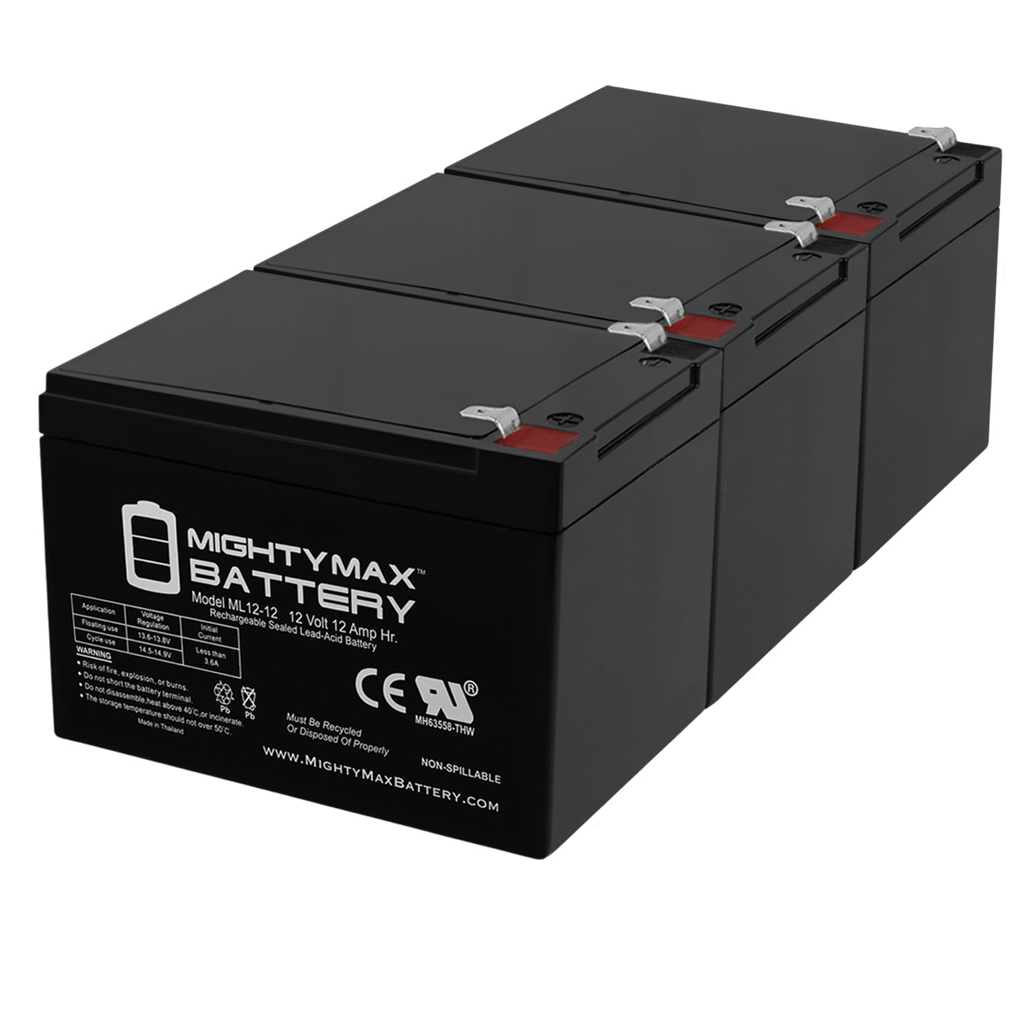 12V 12AH Battery for Optima Digital 1200 - 3 Pack - image 1 of 6