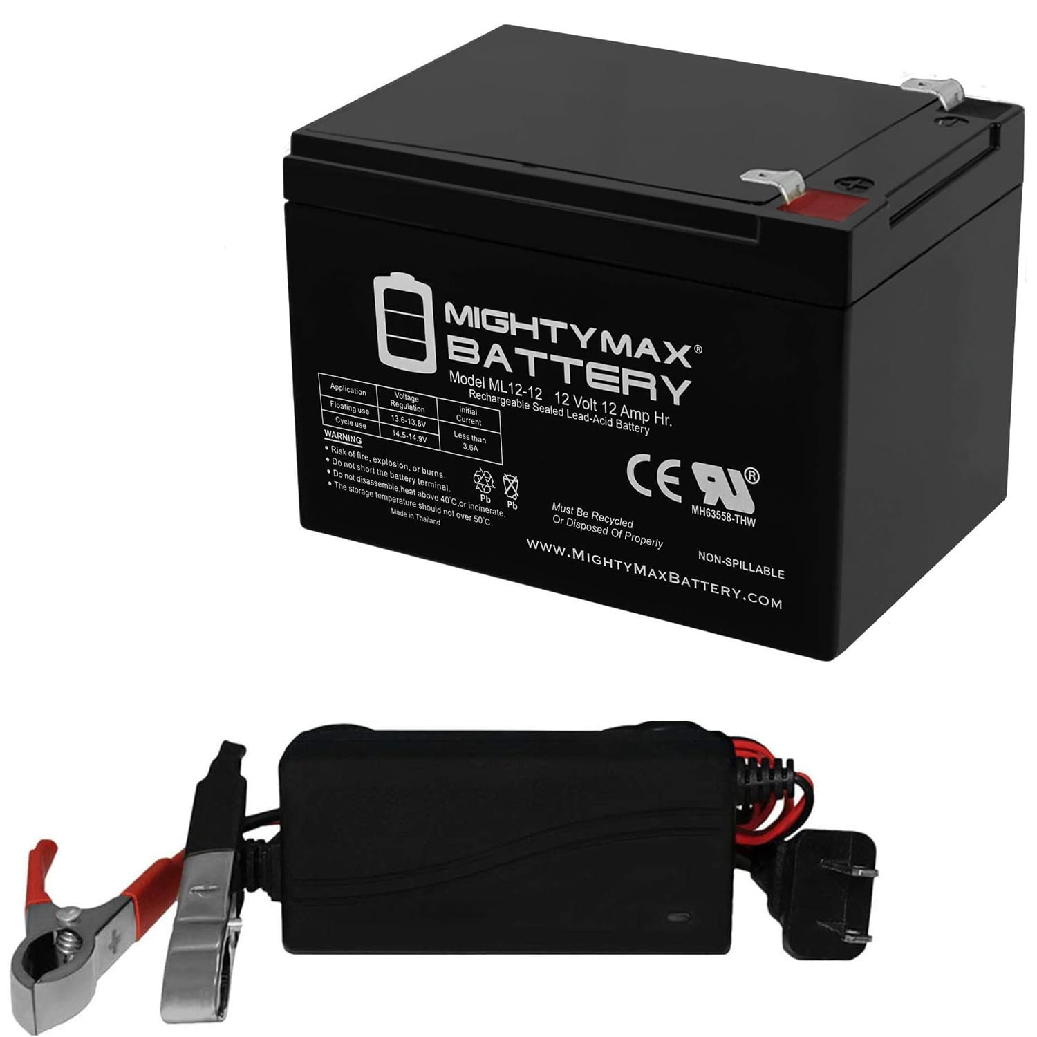 12V 12AH Battery for Pride Mobility BATLIQ1013 12V 1Amp Charger