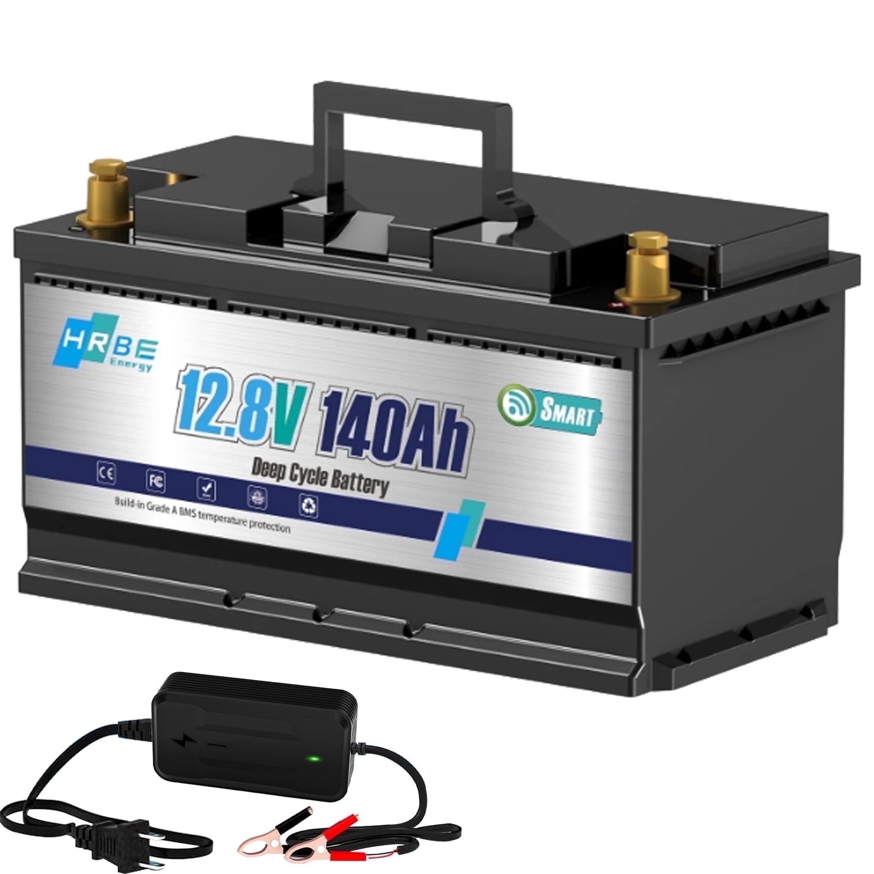 12V 140Ah Lithium LiFePO4 Battery Bluetooth,Smart 100A BMS,HRBEENERGY for RV,Trolling Motor,Solar,Marine,Boat,Camping,Backup Power,Deep Cycles with Charger