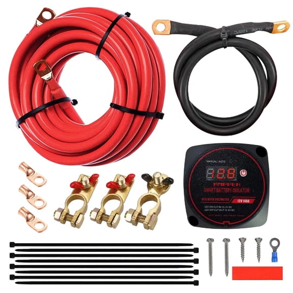 12V 140Amp Dual Battery Isolator, Ampper Battery Voltage Sensitive Relay (VSR) Smart Battery Isolator Kit with Voltmeter and Manual Control Button for Car and More