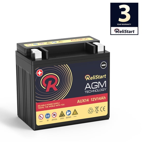 AUX14 Sealed AGM Auxiliary Battery, 12V 14Ah 200CCA Rechargeable Car Battery, Maintenance Free AGM Design for Automotive Auxiliary Power