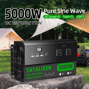 TATALIKEN 5000 Watt Pure Sine Wave Inverter , 12v DC to 110V/120V AC Converter Power Inverter for RV, Truck, Home, Solar, Camping, CPAP with 4 AC Outlet & 4 USB (18W QC & PD), LCD Display