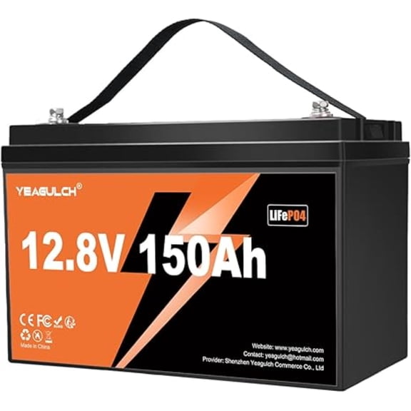 12V 150Ah LiFePO4 Lithium Battery Built-in 100A BMS 1920Wh 15000+ Deep Cycle Rechargable Low Temp Cut Off Battery for Camping, Solar, RV, Marine, Off-Grid Applications