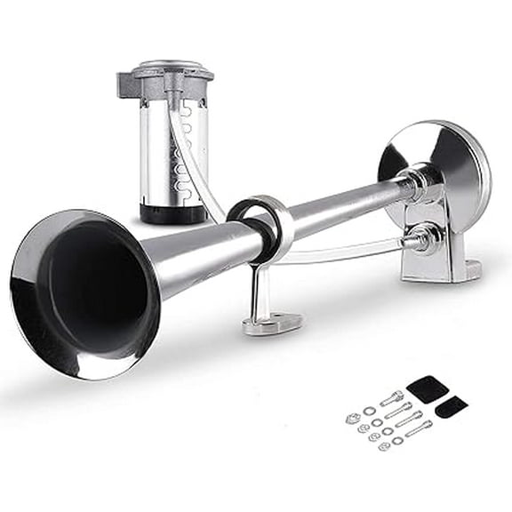 12V 150DB Super Loud Train Horn Kit, Complete Kit with Air Compressor for Trucks, Cars and Bikes (Chrome)