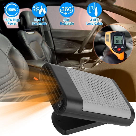12V 150W Portable Car Heater 2 in 1 Heating Cooling Defroster Fans Fast Heating Defrost Defogger Window Defroster 360° Rotatable Base for Car SUV Jeeps Trucks