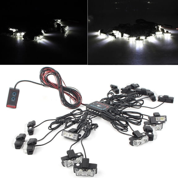 12V 16 LED Car Truck Emergency Warning Wireless Strobe Lights Bar Dash Grill Kit