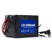 12V 16Ah Lithium Battery Pack, 12V Rechargeable Li-Ion Battery, Portable Power Supply with 20A BMS, Charger & Extension Connector for DIY Bare Wire Output
