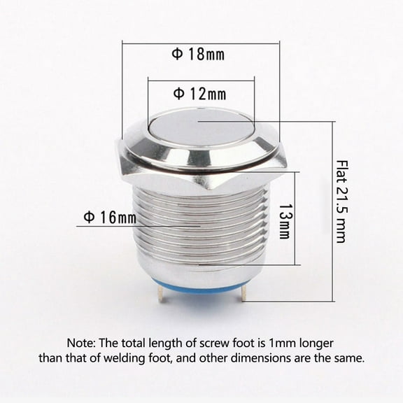 12V 16Mm Metal Waterproof Push Button Momentary On Off Switch Start Brass YIWEI