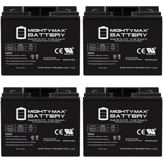 12V 18AH F2 SLA Replacement Battery for Sentry PM12200 - 4 Pack