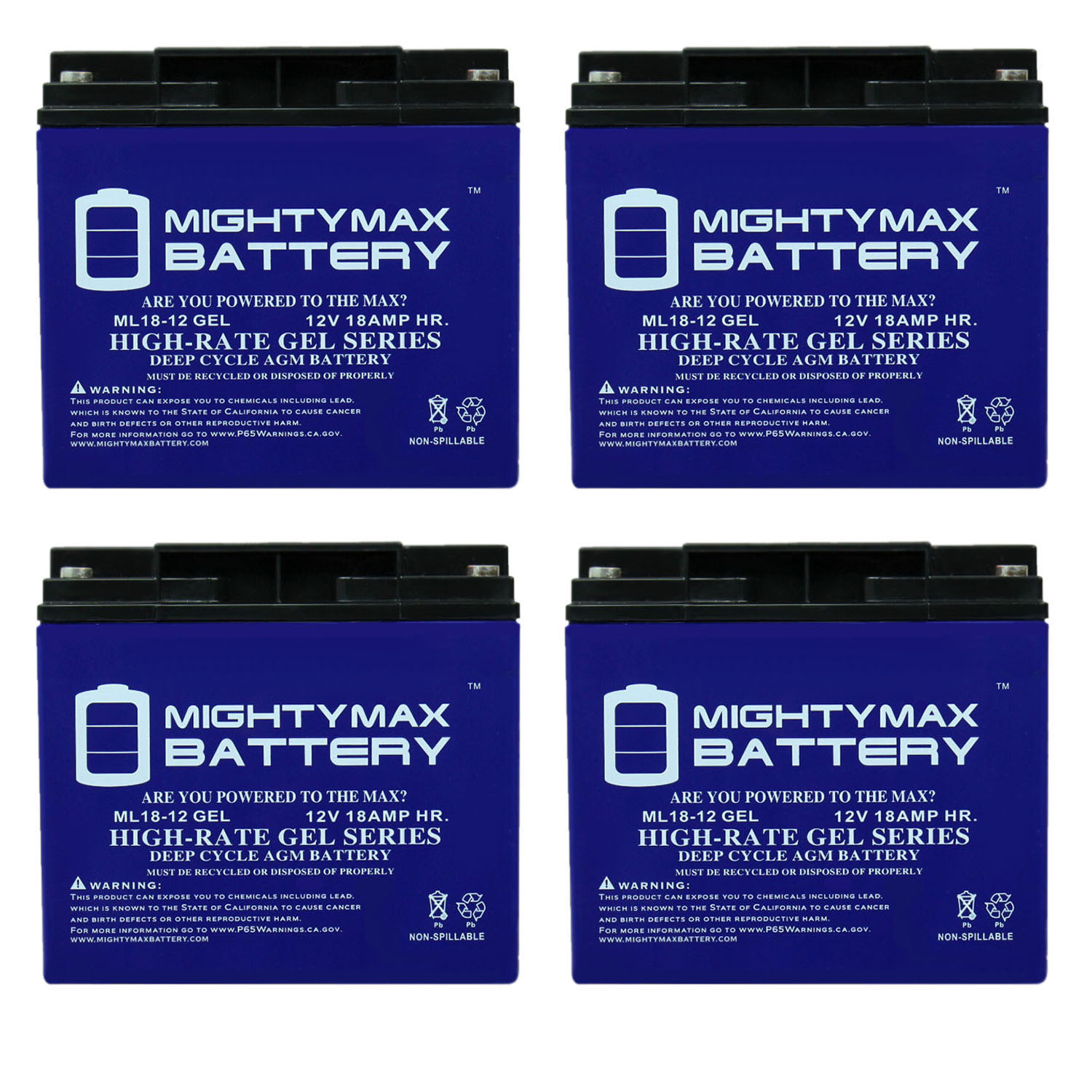 12V 18AH GEL Replacement Battery for Odyssey PC680  - 4 Pack - image 1 of 6