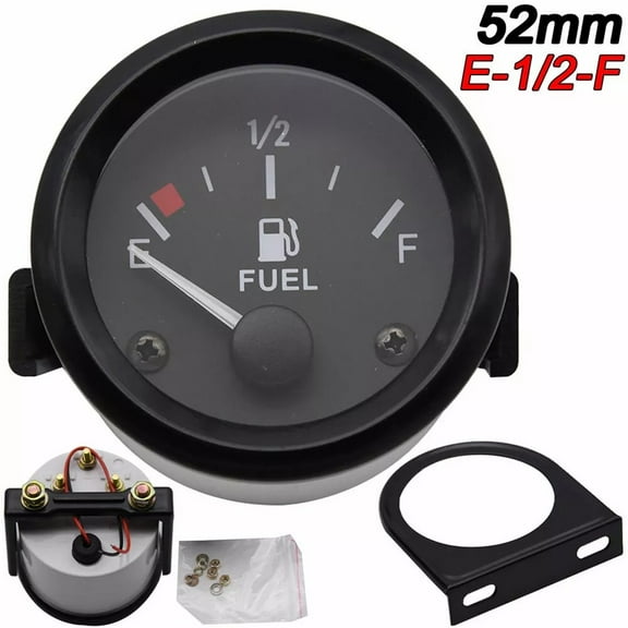 12V 2'' 52mm Car Fuel Level Gauge Meter 240-33 ohm E-1/2-F White LED Light