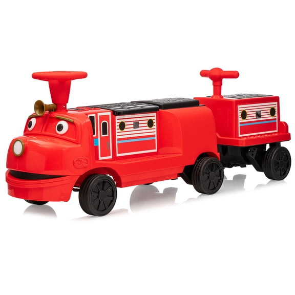 12V 2-Seater Electric Ride-On Train for Kids – Adjustable Seat, Removable Storage, Headlights, Music, Rubber Wheels – Battery Powered Toddler Car – Red Wilson