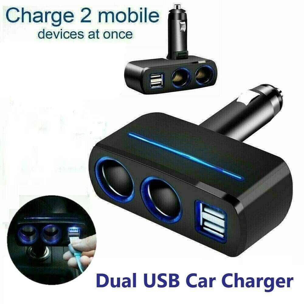 12V 2 Way Dual USB Car Charger Lighter Socket Splitter Power Adapter