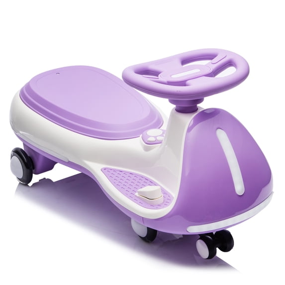 12V 2-in-1 Electric Wiggle Car for Kids Ages 3-8, Ride On Toy with Bluetooth, LED PU Wheels, Wide Foot Platform, 66 lbs, Purple