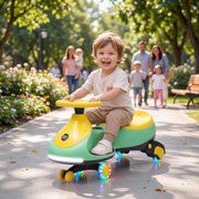12V 2-in-1 Electric Wiggle Ride-On Car with Pedal Drive and Swing Steering, 360  Swivel Steering, Flashing Wheels,Built-In Music, Up to 4 mph, 130 lb Capacity, Indoor/Outdoor, Ages 3+,Green