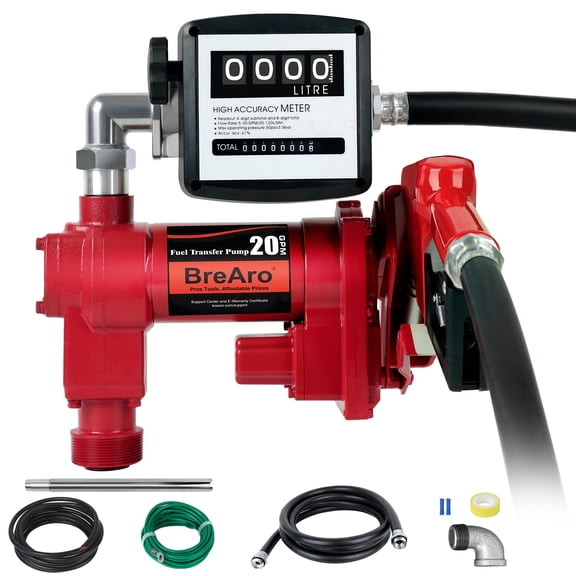 12V 20 GPM High Flow Fuel Transfer Pump with Mechanical Meter, Heavy Duty Cast Iron Pump for Gasoline, Diesel, Kerosene, Ethanol, Methanol, Biodiesel, Red