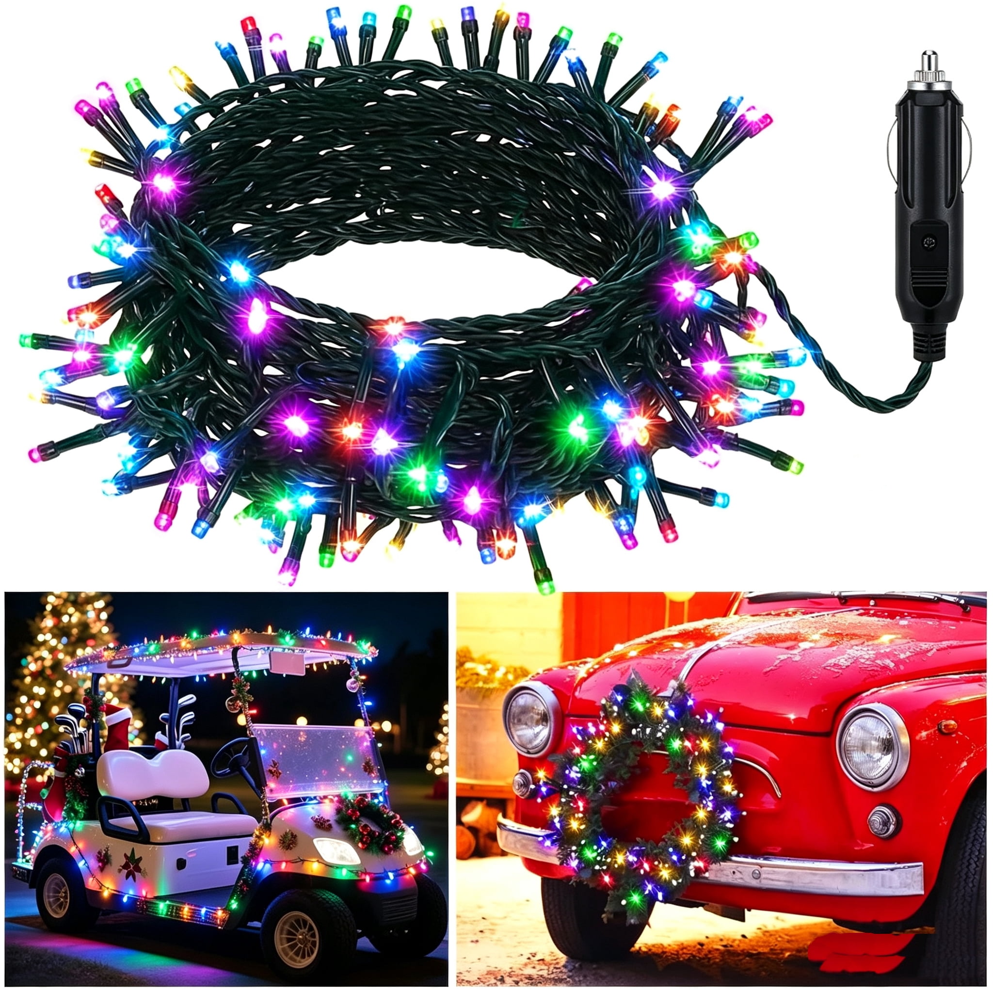 christmas lights cigarette lighter 12 Volt LED Light Set Pure White White Wire Light Source hang it with your cars grille and attracts people attention SUPRUS Christmas Green USB Candle