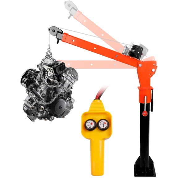12V 2000 lb Electric Winch Truck-Mounted Single-Arm Crane, Folding Jib Cranes 360 Swivel Bolt-Secured Alloy Steel Orange Black Lift Electric Hoist Truck-Mounted Crane for Factory Equipment